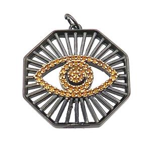 copper octagon pendant pave zircon Eye black plated, approx 25mm [FN30331]