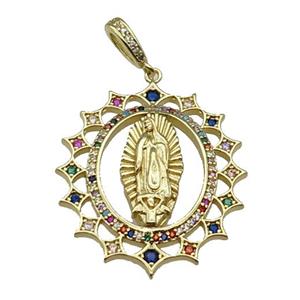 copper Jesus pendant pave zircon religious gold plated, approx 30-35mm, 4mm hole [FN30332]