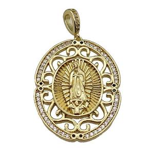 copper Jesus pendant pave zircon religious gold plated, approx 28-38mm, 4mm hole [FN30334]