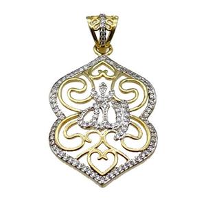 copper charm pendant pave zircon gold plated, approx 26-35mm, 4mm hole [FN30335]