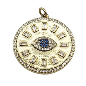 copper circle Eye pendant pave zircon gold plated, approx 26mm [FN30338]