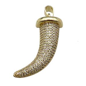copper Horn pendant pave zircon gold plated, approx 12-28mm [FN30339]