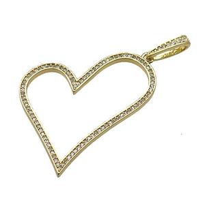 copper Heart pendant pave zircon gold plated, approx 35mm, 3mm hole [FN30340]