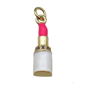 copper Lipstick charm pendant pave zircon hotpink enamel gold plated, approx 6-18mm [FN30342]
