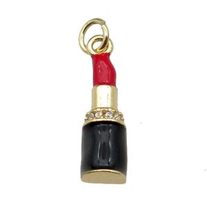 copper Lipstick charm pendant pave zircon red enamel gold plated, approx 6-18mm [FN30343]