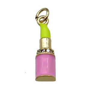 copper Lipstick charm pendant pave zircon yellow enamel gold plated, approx 6-18mm [FN30345]