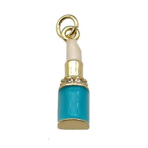 copper Lipstick charm pendant pave zircon cream enamel gold plated, approx 6-18mm [FN30346]