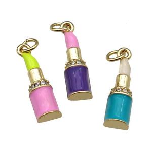 mix copper Lipstick charm pendant pave zircon enamel gold plated, approx 6-18mm [FN30347]