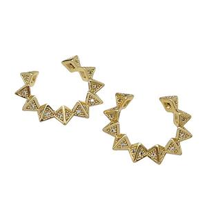 copper clip earring pave zircon gold plated, approx 21mm [FN30350]