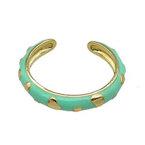copper Ring with green enamel gold plated, approx 18mm dia [FN30354]