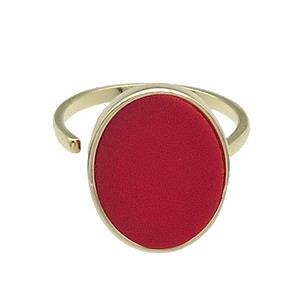 copper Ring pave oval red stone gold plated, approx 14-18mm, 18mm dia [FN30359]