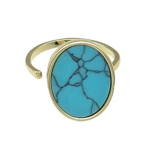 copper Ring pave oval turquoise gold plated, approx 14-18mm, 18mm dia [FN30360]