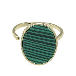 copper Ring pave oval malachite gold plated, approx 14-18mm, 18mm dia [FN30361]