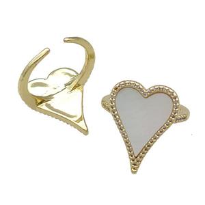 copper Ring pave heart shell gold plated, approx 16-23mm, 18mm dia [FN30363]