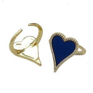 copper Ring pave heart lapis gold plated, approx 16-23mm, 18mm dia [FN30366]