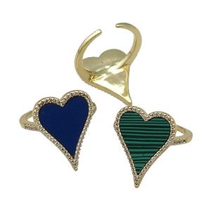 mix copper Ring pave heart gems gold plated, approx 16-23mm, 18mm dia [FN30369]