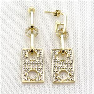 copper Stud Earring pave zircon eye gold plated, approx 8mm, 12-20mm, 6-14mm [FN30389]