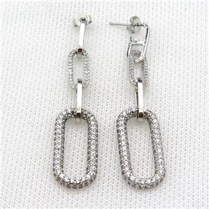 copper Stud Earring pave zircon oval platinum plated, approx 6-15mm, 13-26mm, 6-14mm [FN30392]