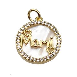 copper circle Mami pendant pave zircon shell gold plated, approx 16mm dia [FN30404]