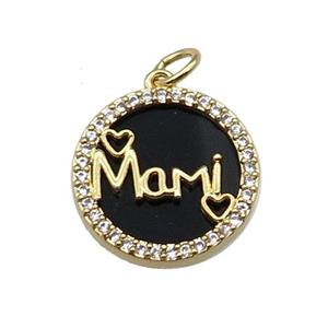 copper circle Mami pendant pave zircon black stone gold plated, approx 16mm dia [FN30405]