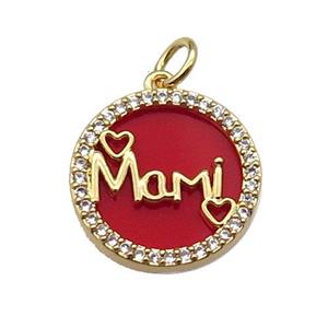 copper circle Mami pendant pave zircon red stone gold plated, approx 16mm dia [FN30406]