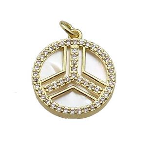copper circle pendant pave zircon shell gold plated, approx 16mm dia [FN30422]