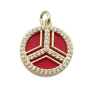 copper circle pendant pave zircon red stone gold plated, approx 16mm dia [FN30424]