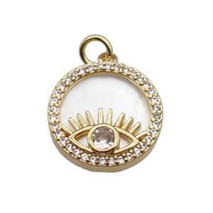 copper circle pendant pave zircon shell Eye gold plated, approx 16mm dia [FN30452]
