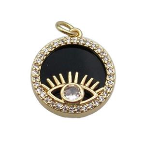 copper circle pendant pave zircon black stone Eye gold plated, approx 16mm dia [FN30453]