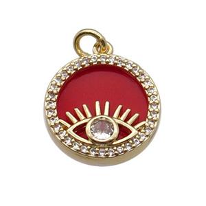 copper circle pendant pave zircon red stone Eye gold plated, approx 16mm dia [FN30454]