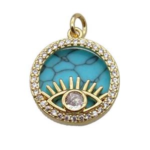copper circle pendant pave zircon turquoise Eye gold plated, approx 16mm dia [FN30456]