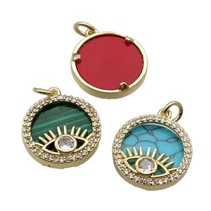 mix copper circle pendant pave zircon gemstone Eye gold plated, approx 16mm dia [FN30457]