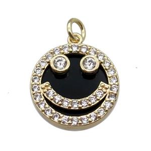 copper circle pendant pave zircon black stone Emoji gold plated, approx 16mm dia [FN30459]