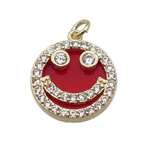 copper circle pendant pave zircon red stone Emoji gold plated, approx 16mm dia [FN30460]