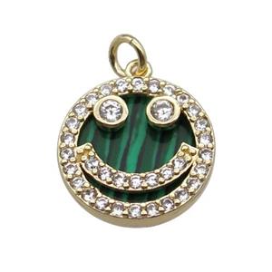 copper circle pendant pave zircon malachite Emoji gold plated, approx 16mm dia [FN30461]