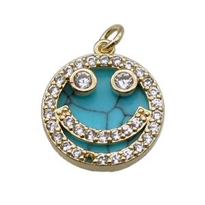 copper circle pendant pave zircon turquoise Emoji gold plated, approx 16mm dia [FN30462]
