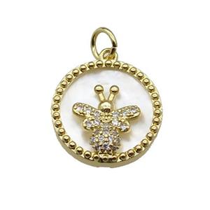 copper circle pendant pave zircon shell Honeybee gold plated, approx 16mm dia [FN30500]
