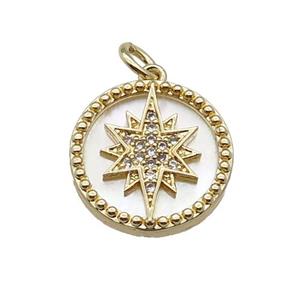 copper circle pendant pave zircon shell Northstar gold plated, approx 16mm dia [FN30506]