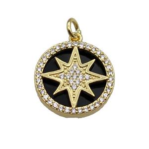 copper circle pendant pave zircon black stone Northstar gold plated, approx 16mm dia [FN30507]