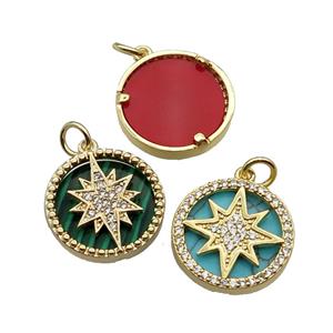 mix copper circle pendant pave zircon gemstone Northstar gold plated, approx 16mm dia [FN30511]