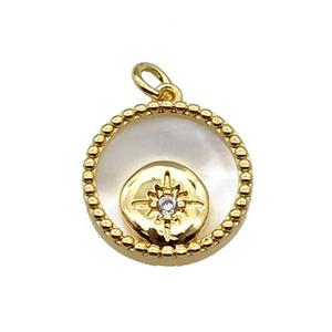 copper circle pendant pave zircon shell Northstar gold plated, approx 16mm dia [FN30512]