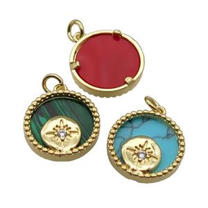 mix copper circle pendant pave zircon gemstone Northstar gold plated, approx 16mm dia [FN30517]