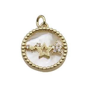 copper circle pendant pave zircon shell star gold plated, approx 16mm dia [FN30530]