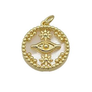 copper circle pendant pave shell Eye gold plated, approx 16mm dia [FN30536]