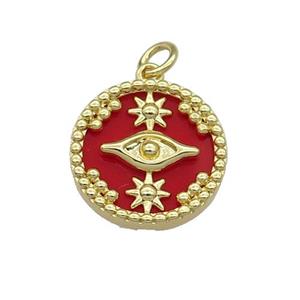 copper circle pendant pave red stone Eye gold plated, approx 16mm dia [FN30538]