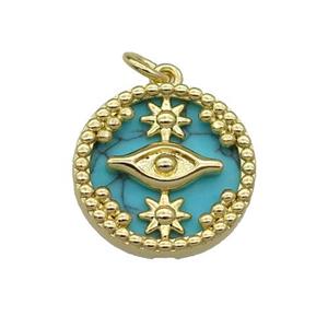 copper circle pendant pave turquoise Eye gold plated, approx 16mm dia [FN30539]