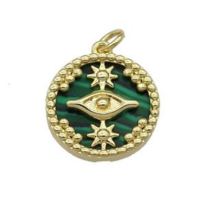 copper circle pendant pave malachite Eye gold plated, approx 16mm dia [FN30540]