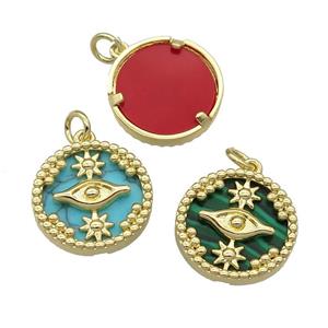 mix copper circle pendant pave gemstone Eye gold plated, approx 16mm dia [FN30541]