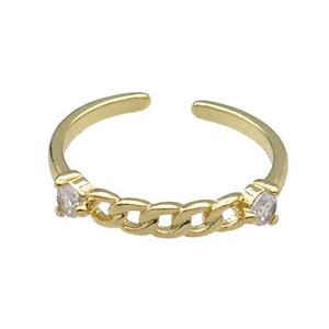 copper Ring pave zircon gold plated, approx 4mm, 18mm dia [FN30549]
