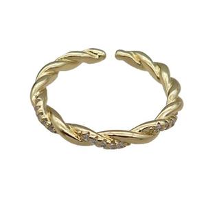 copper Ring pave zircon gold plated, approx 2.5mm, 18mm dia [FN30554]